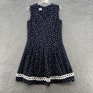 Sara Campbell Dress 10 Navy Polka Dot Preppy Classic Fit Flare Pretty Woman USA